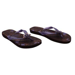 Havaianas Organic Flip Flops Thong Sandals 6 Purple Brown Flower Detail Brazil